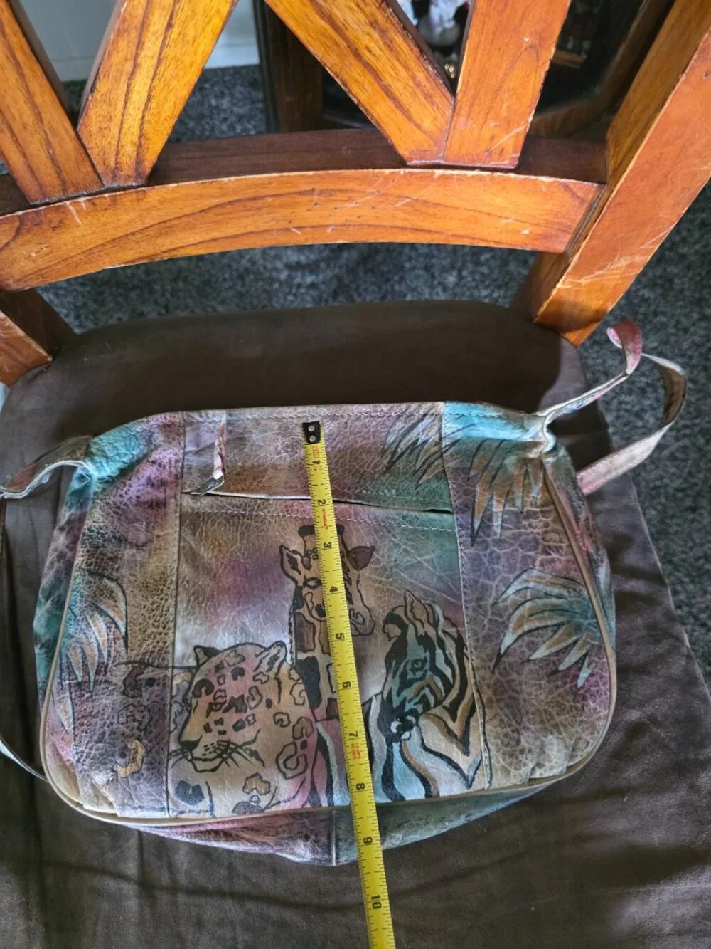 Vintage The Animal Hand-Painted Leather Safari Bag 80s India Boho Purse